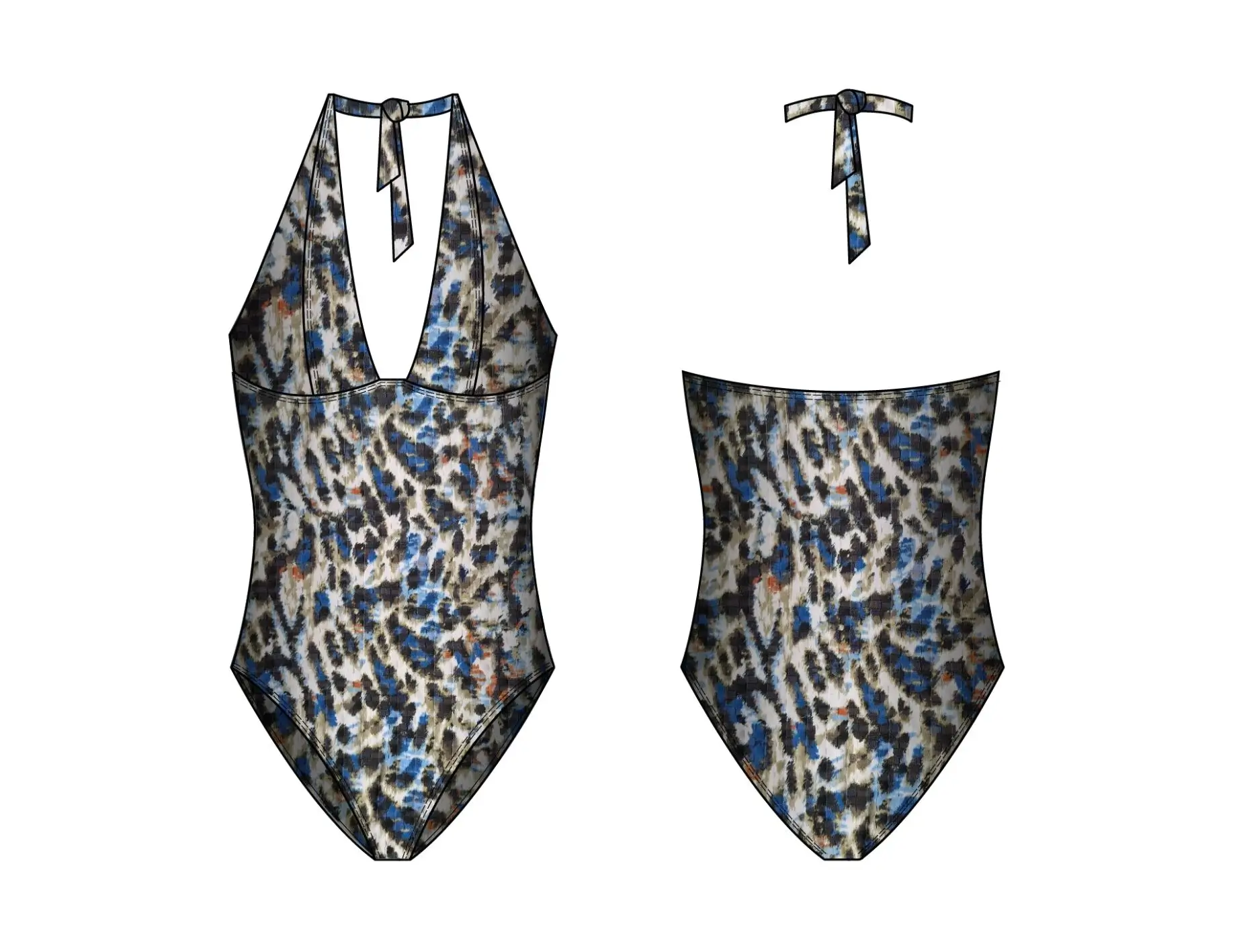 tissu maillot de bain léopard azur