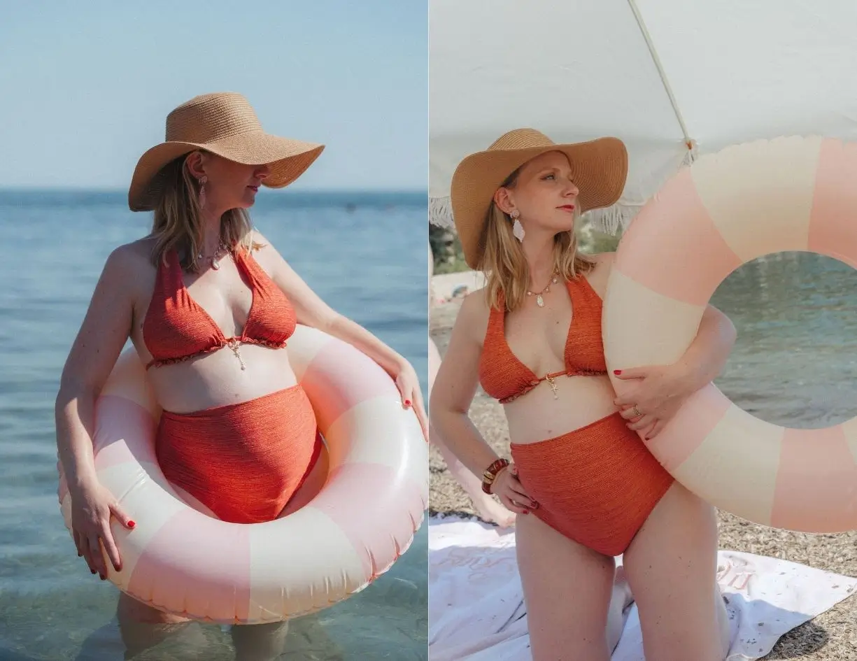 tissu maillot de bain orange lurex