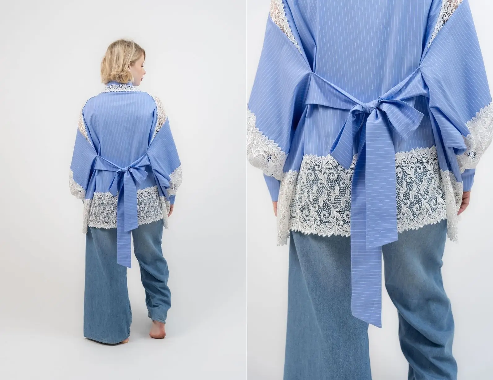 blouse cassiopée working muse bleu clair avec guipure, avec patron + extension